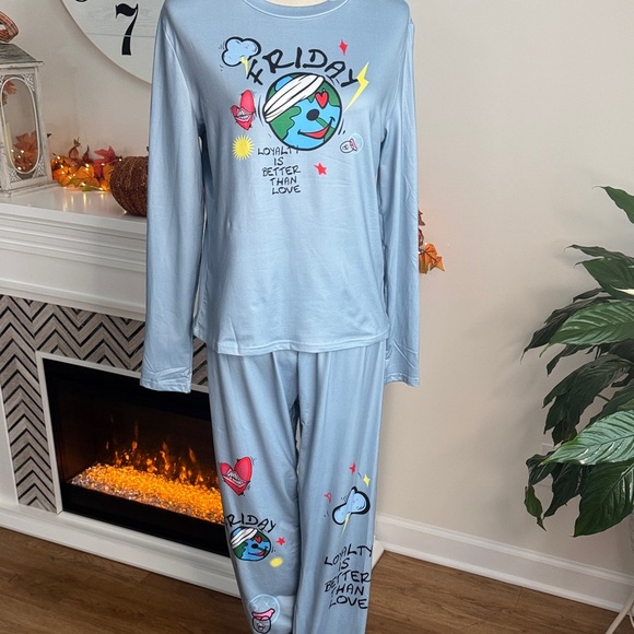 Other - Light Blue Graphic Pajama Set NWOT